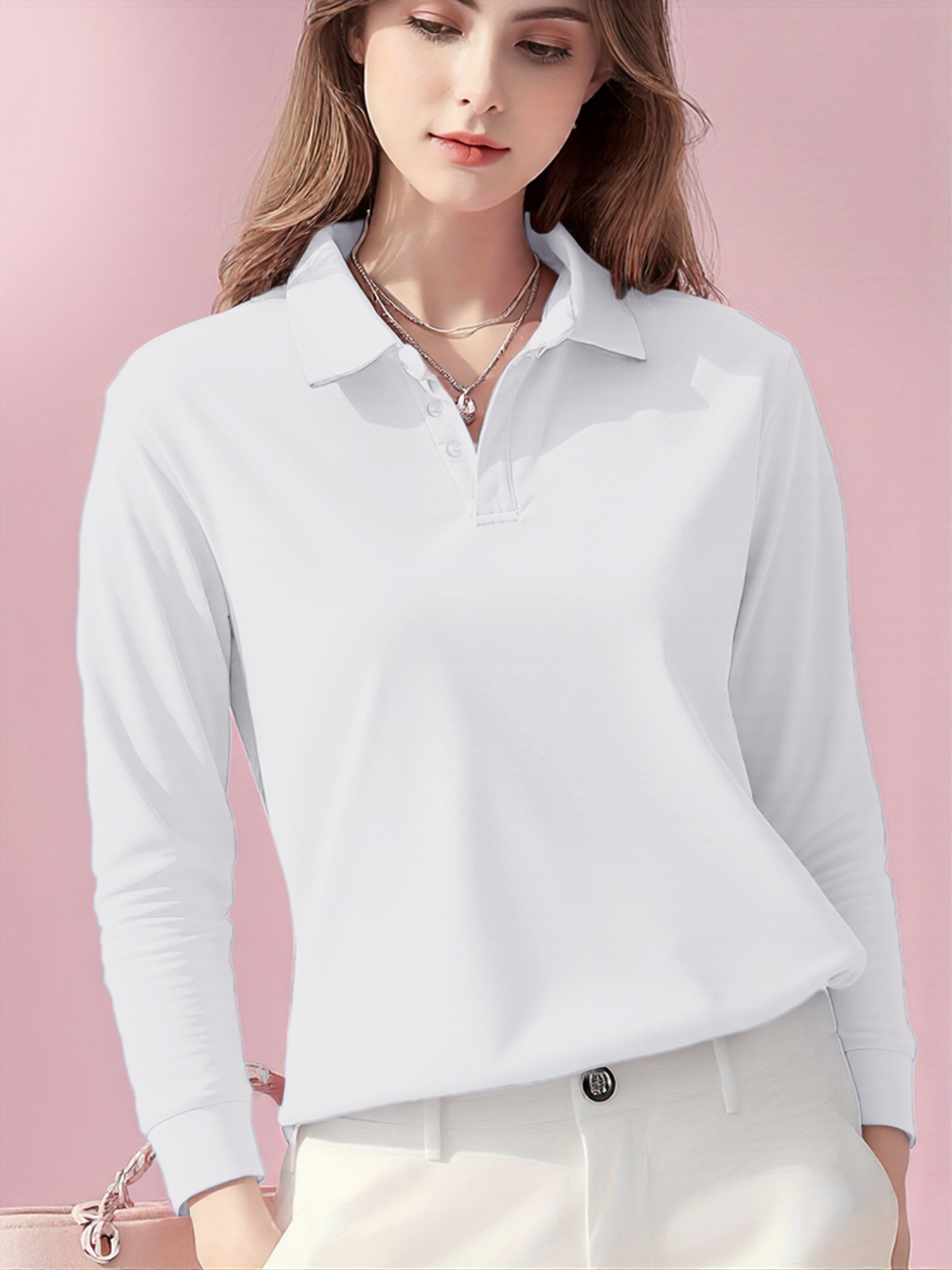 Autumn Solid Color Polo Shirts - Golf Equipment Women 评论和价格